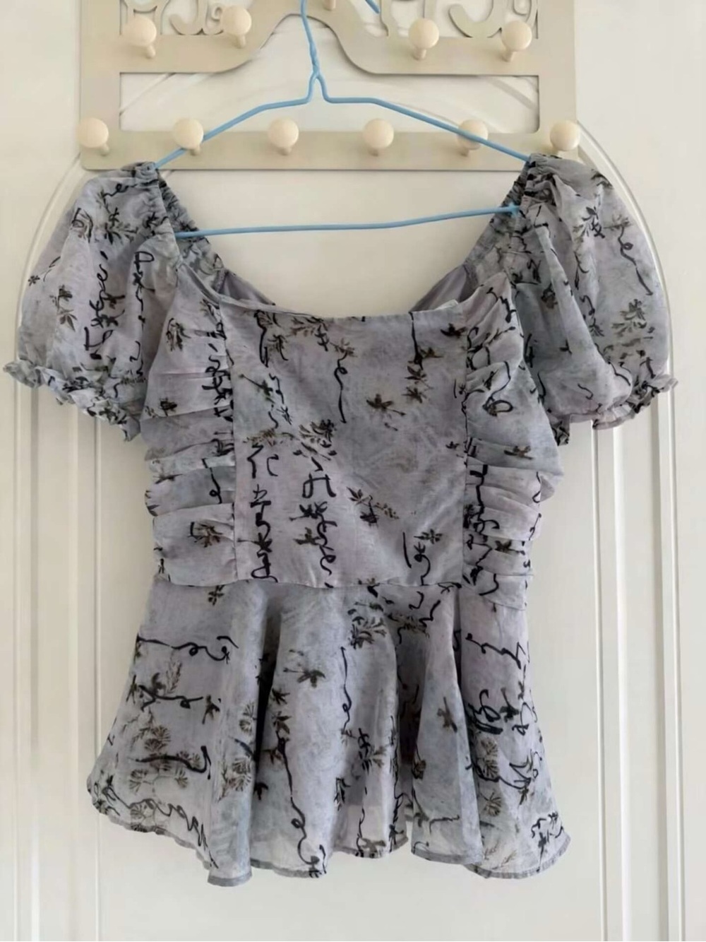 Light Gray Floral Ruffle Peplum Top - Women